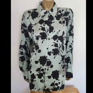 Zara Mint Green Blouse with Black Floral Print